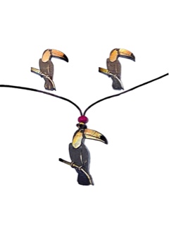 Turismo/Collar y Aretes pin de coco Color/Tucan